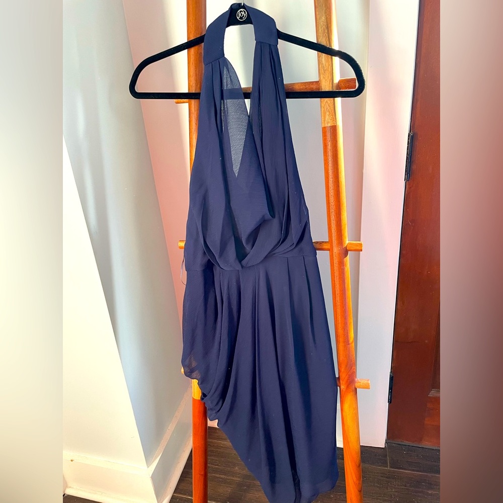 Navy halter cocktail dress
